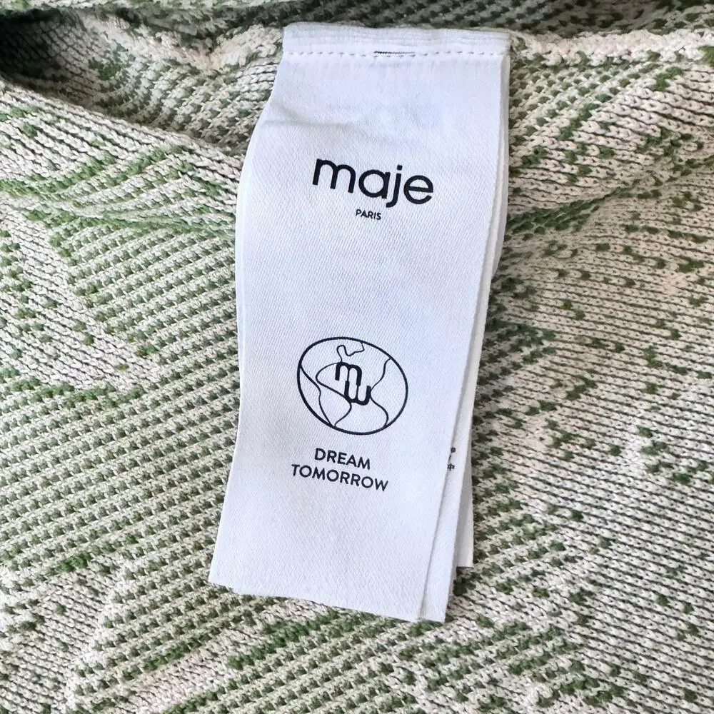 New Maje Imprime Aloha Beige Green Palm Tree Jacket Macrame Belted Sz 1 / US S - Picture 12 of 16